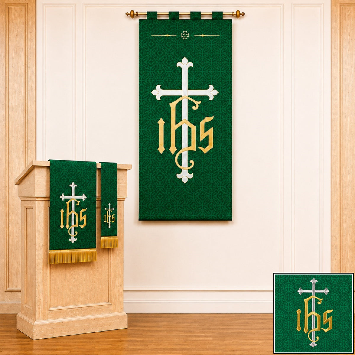 murphy-48l-green-embroidered-jacquard-worship-banner-vc730