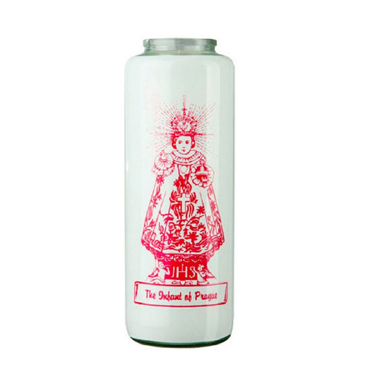 dadant-candle-infant-jesus-of-prague-6-day-glass-devotional-candle-case-of-12-candles-85700