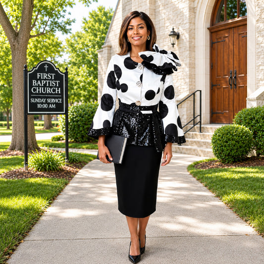 donna-vinci-black-white-sequin-peplum-jacket-skirt-ensemble-12270