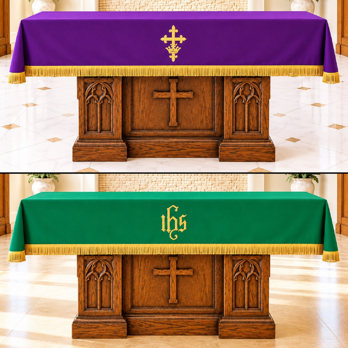 Murphy 108"W Reversible, Purple/Green, Embroidered Altar Frontal