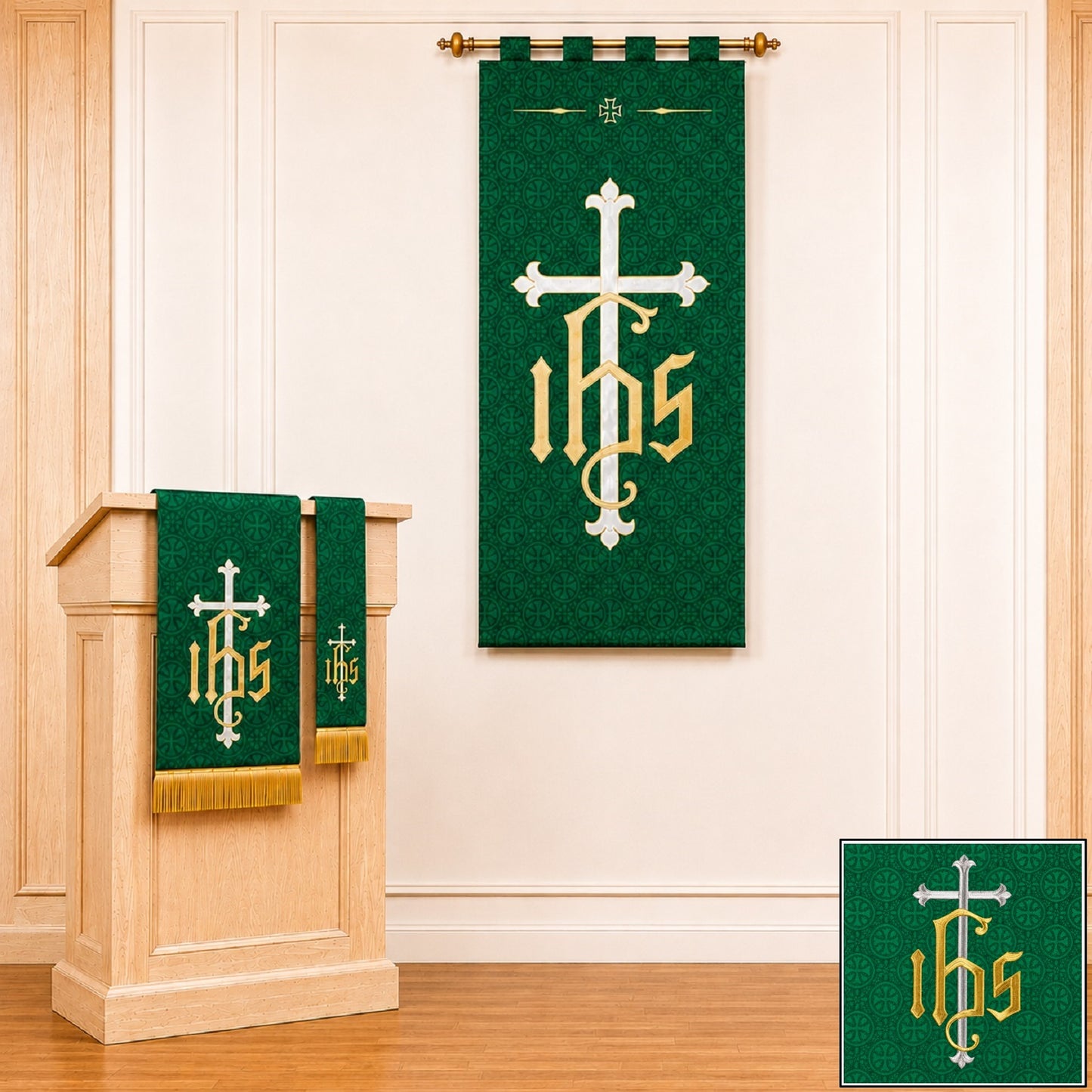 murphy-48l-green-embroidered-jacquard-worship-banner-vc730