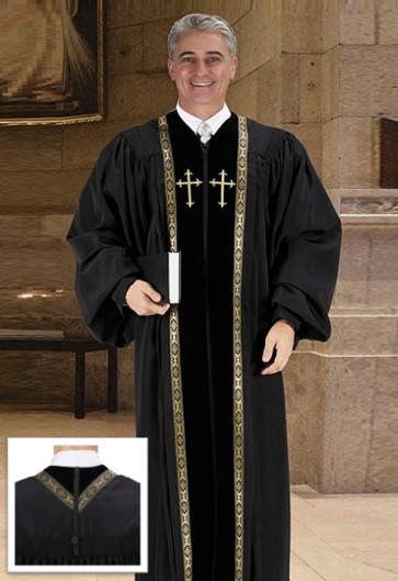 Cambridge Black Peachskin Embroidered Cross Pulpit Robe