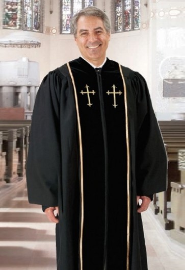 Cambridge Black Embroidered Cross Pulpit Robe