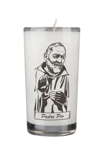 Dadant Candle Padre Pio 72-Hour Glass Prayer Candle - Case of 12 Candles