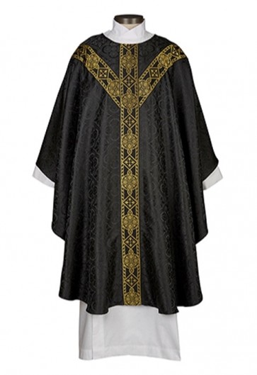 R.J. Toomey Avignon Collection Black Semi-Gothic Chasuble with Round Neck and Inner Stole