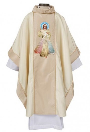 R.J. Toomey Divine Mercy Ivory Monastic Chasuble with Cowl Neck and Inner Stole