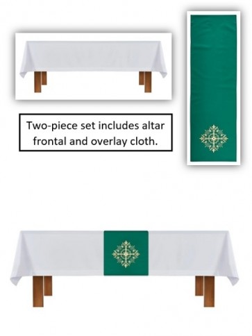 R.J. Toomey Holy Trinity Collection White/Green Altar Frontal and Overlay Cloth Set