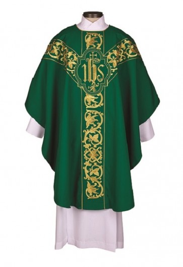 R.J. Toomey Roma Collection Green Chasuble with Round Neck and Inner Stole