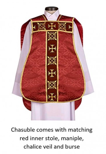 R.J. Toomey Roman "Fiddleback" Red IHS Chasuble with Accessories