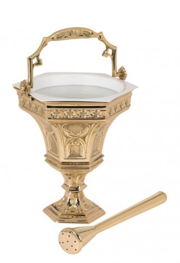 Sudbury Brass 7-3/4"H Brass Holy Water Pot with Sprinkler