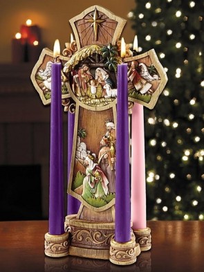 Avalon Gallery 13-1/2"H Nativity Cross Advent Candleholder