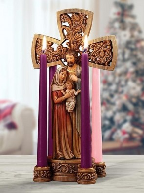 Avalon Gallery 14"H Cross And Holy Family Advent Candleholder