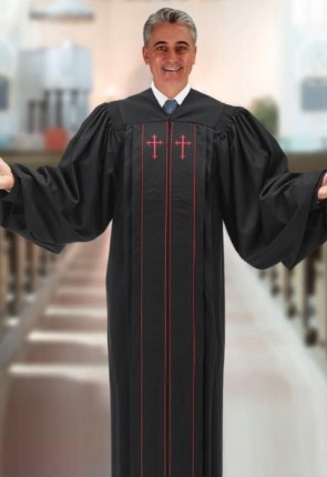 Cambridge Double-Red Trim with Embroidered Cross Pulpit Robe