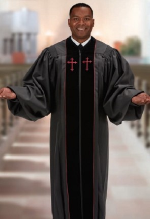 Cambridge Black Embroidered Cross Pulpit Robe