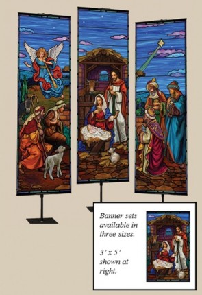 Celebration Banners Stained Glass Nativity Series 3'W X 5'H Set of Three Worship Banners