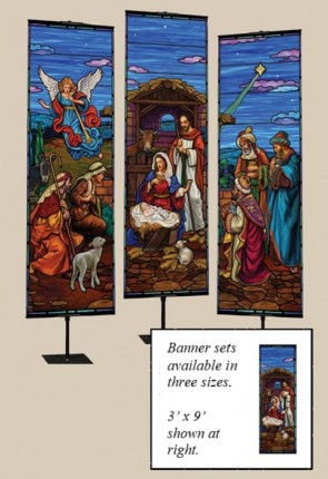 Celebration Banners Stained Glass Nativity Series 3'W X 9'H Set of Three Worship Banners