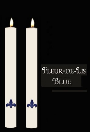 Dadant Candle Fleur-de-Lis Series Blue Side Altar Candles - Set of 2 Candles
