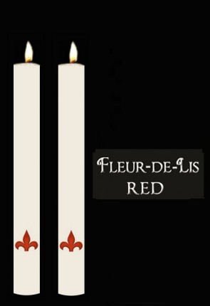 Dadant Candle Fleur-de-Lis Series Red Side Altar Candles  - Set of 2 Candles