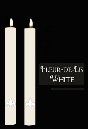 Dadant Candle Fleur-de-Lis Series White Side Altar Candles - Set of 2 Candles