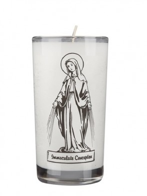 Dadant Candle Immaculate Conception 72-Hour Glass Prayer Candle - Case of 12 Candles