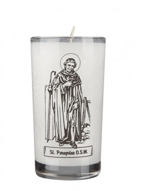 Dadant Candle Saint Peregrine 72-Hour Glass Prayer Candle - Case of 12 Candles