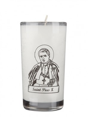 Dadant Candle Saint Pius X 72-Hour Glass Prayer Candle - Case of 12 Candles