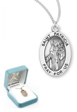HMH Religious Saint Patricia .9"H (22mm) Sterling Silver Oval Medal