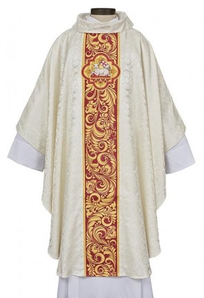 R.J. Toomey Agnus Dei Collection Ivory Gothic-Style Chasuble with Cowl Neck and Inner Stole