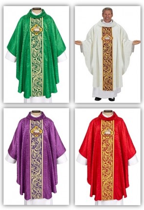 R.J. Toomey Agnus Dei Collection Set of Four Gothic-Style Chasubles with Cowl Neck and Inner Stoles
