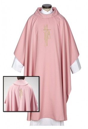 R.J. Toomey Alpha Omega Collection Rose Monastic Chasuble with Cowl Neck and Inner Stole