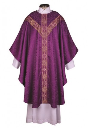 R.J. Toomey Avignon Collection Purple Semi-Gothic Chasuble with Round Neck and Inner Stole