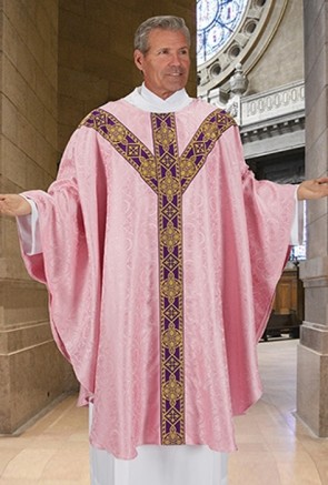 R.J. Toomey Avignon Collection Rose Semi-Gothic Chasuble with Round Neck and Inner Stole