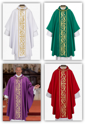 R.J. Toomey Capella Collection Set of Four Gothic-Style Chasubles with Cowl Neck and Inner Stoles