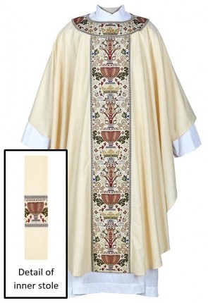 R.J. Toomey Coronation Collection Ivory Chasuble with Tapestry Round Neck and Inner Stole