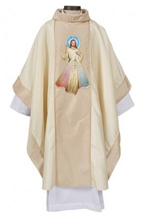 R.J. Toomey Divine Mercy Ivory Monastic Chasuble with Cowl Neck and Inner Stole