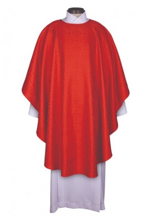 R.J. Toomey Everyday Jacquard Collection Red Chasuble with Round Neck and Inner Stole