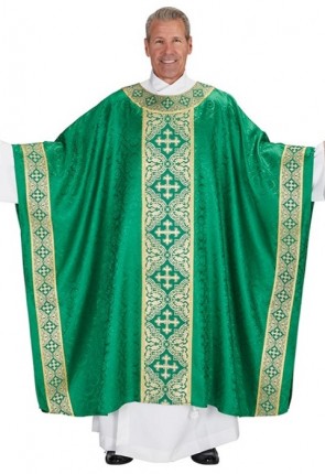R.J. Toomey Excelsis Collection Green Monastic Chasuble with Banded Round Neck and Inner Stole