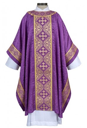 R.J. Toomey Excelsis Collection Purple Monastic Chasuble with Banded Round Neck and Inner Stole