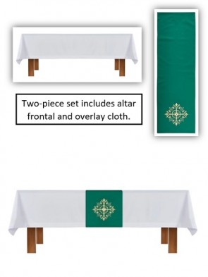 R.J. Toomey Holy Trinity Collection White/Green Altar Frontal and Overlay Cloth Set