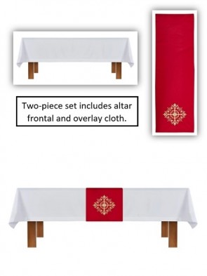 R.J. Toomey Holy Trinity Collection White/Red Altar Frontal and Overlay Cloth Set