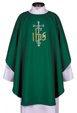 R.J. Toomey IHS Collection Green Chasuble with Round Neck and Inner Stole