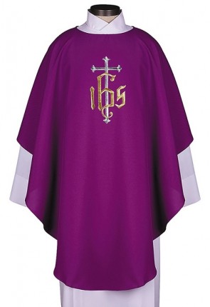 R.J. Toomey IHS Collection Purple Chasuble with Round Neck and Inner Stole