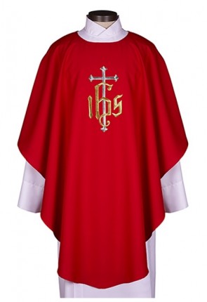 R.J. Toomey IHS Collection Red Chasuble with Round Neck and Inner Stole