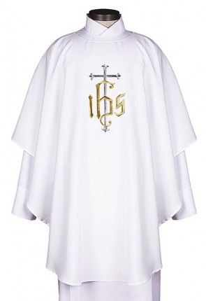 R.J. Toomey IHS Collection White Chasuble with Round Neck and Inner Stole