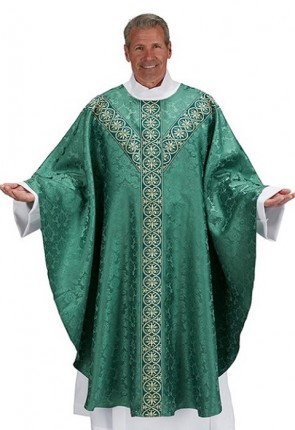 R.J. Toomey Monreale Green Semi-Gothic Chasuble with Round Neck and Inner Stole