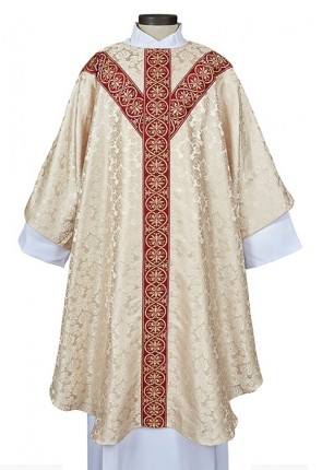 R.J. Toomey Monreale Ivory Semi-Gothic Chasuble with Round Neck and Inner Stole