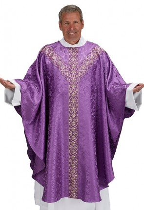 R.J. Toomey Monreale Purple Semi-Gothic Chasuble with Round Neck and Inner Stole