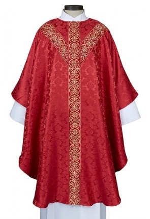 R.J. Toomey Monreale Red Semi-Gothic Chasuble with Round Neck and Inner Stole