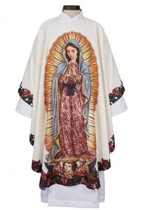 R.J. Toomey Our Lady of Guadalupe Ivory Chasuble with Round Neck and Inner Stole
