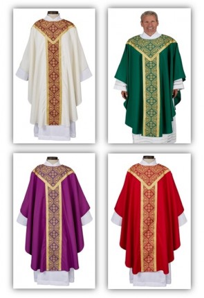 R.J. Toomey Printed Gothic Collection Set of Four Chasubles with Banded Round Neck and Inner Stoles